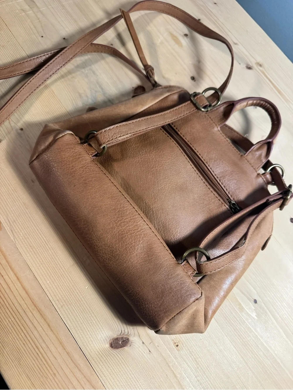 The Sak Brown Floral Embossed Zip Satchel Top Handle Detachable Strap